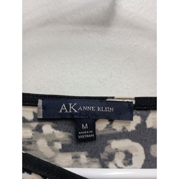 AK Anne Klein Womens Top Medium Black Beige Animal Print 3/4 Sleeve Ruched - Picture 4 of 8
